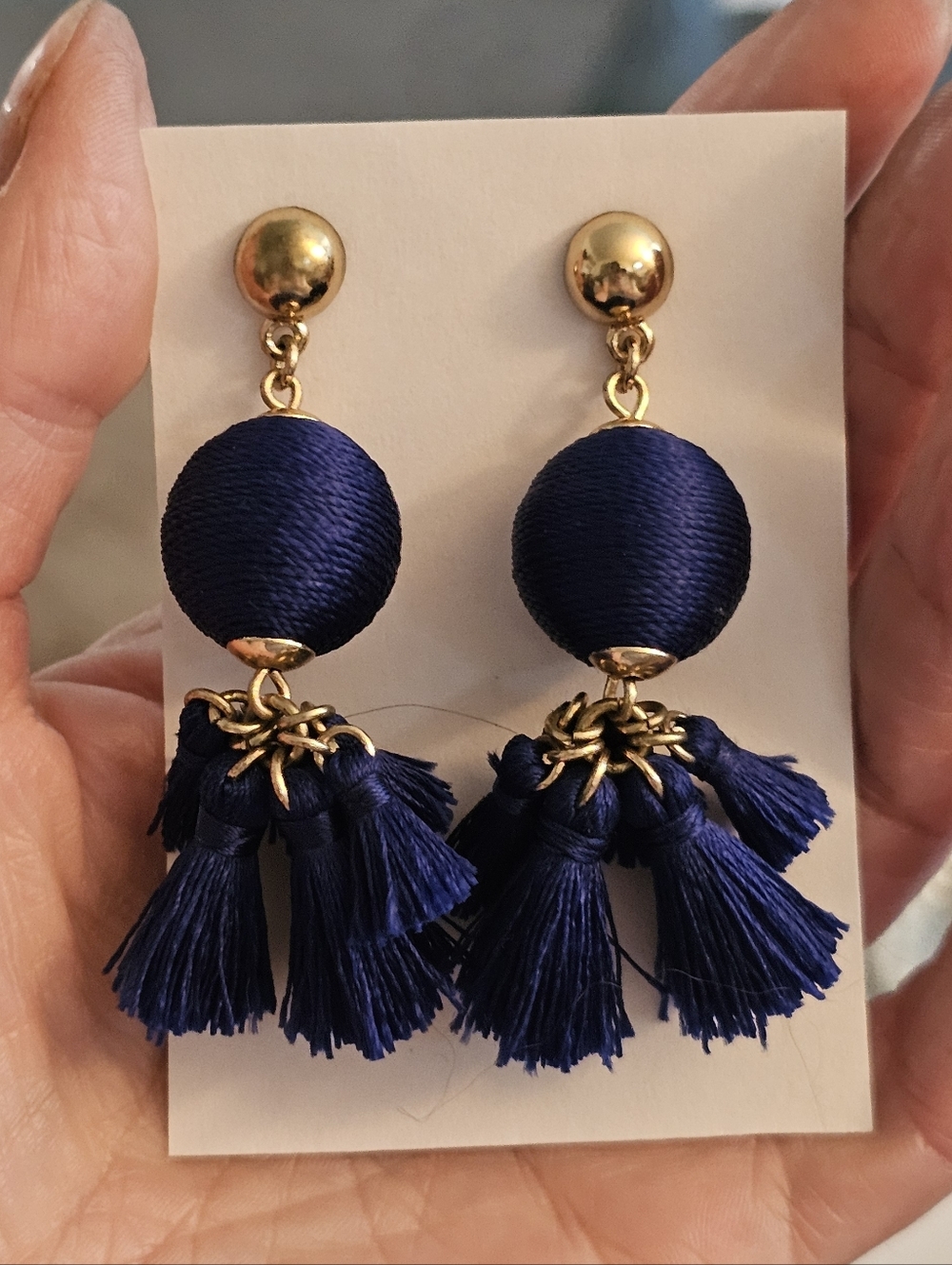Clearance Sale! Gold & Navy Tassel Drop Earrings